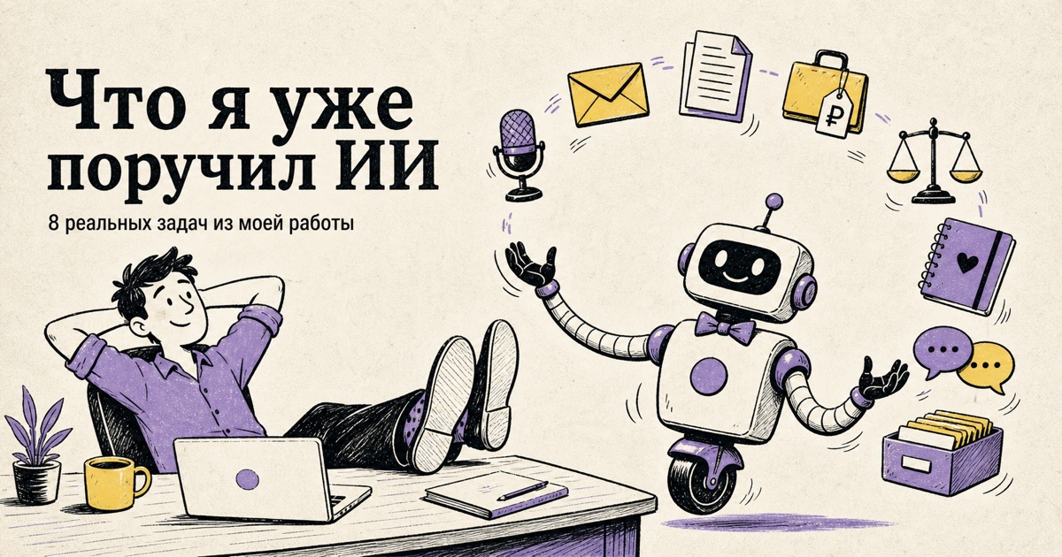 Человек отдыхает за столом, пока робот жонглирует восемью рабочими задачами
